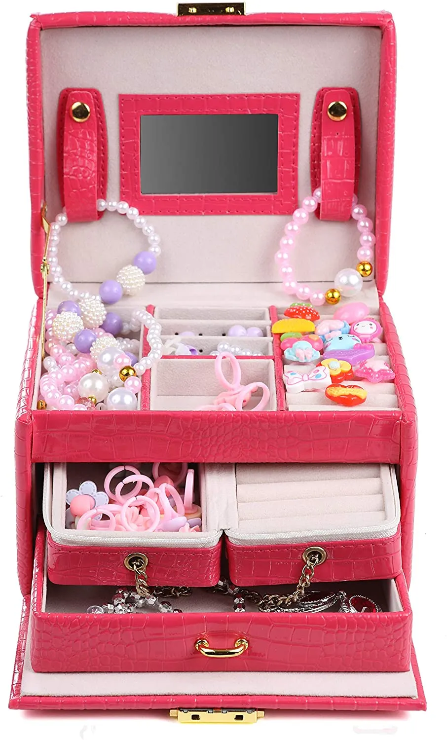 test-DRESS 2 PLAY Princess Jewelry Box for Girls Pretend Play and Dress Up Little Girls 34 Piece Jewelry Set and Accessories Playset with Jewelry Box, Rings, Bracelets, Necklaces, and More