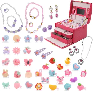 test-DRESS 2 PLAY Princess Jewelry Box for Girls Pretend Play and Dress Up Little Girls 34 Piece Jewelry Set and Accessories Playset with Jewelry Box, Rings, Bracelets, Necklaces, and More
