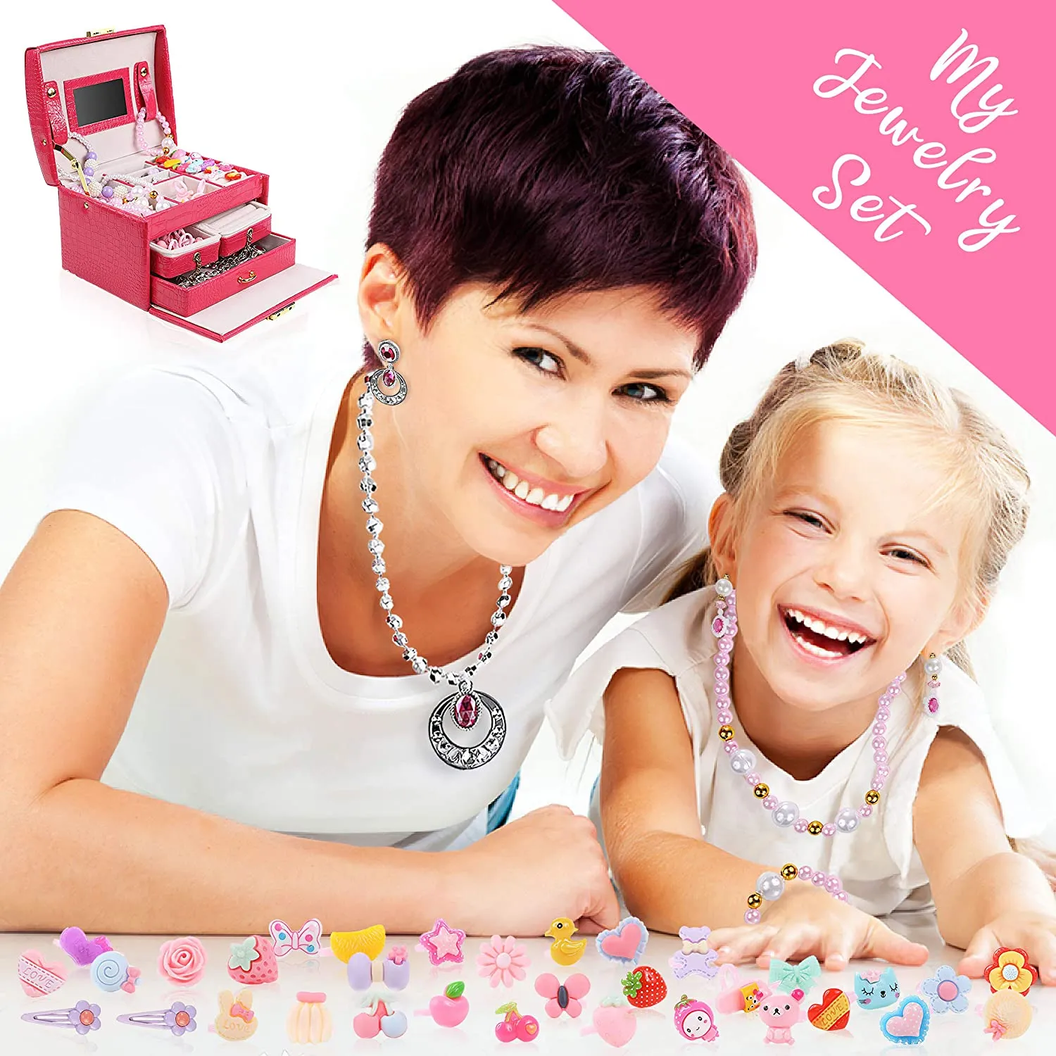 test-DRESS 2 PLAY Princess Jewelry Box for Girls Pretend Play and Dress Up Little Girls 34 Piece Jewelry Set and Accessories Playset with Jewelry Box, Rings, Bracelets, Necklaces, and More