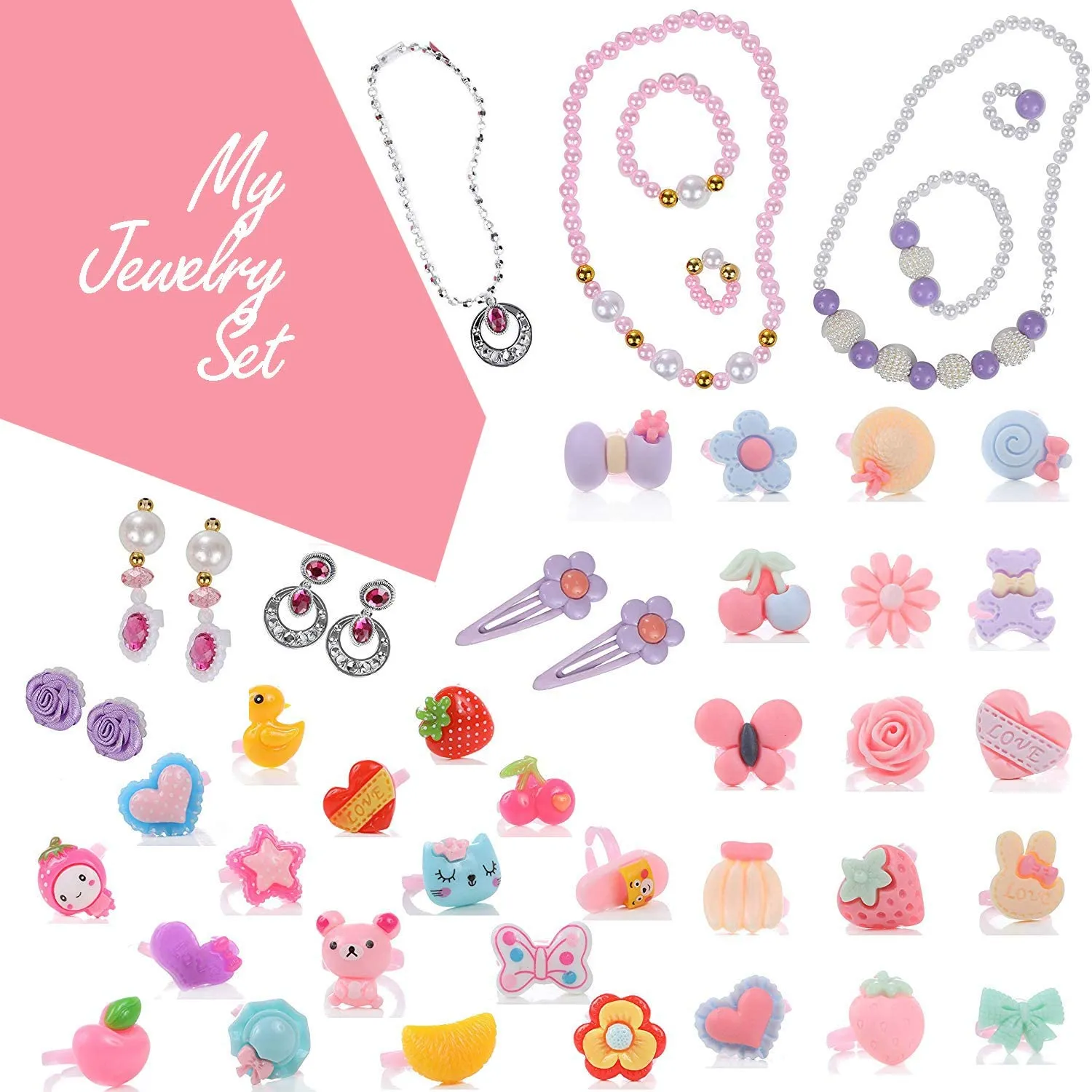 test-DRESS 2 PLAY Princess Jewelry Box for Girls Pretend Play and Dress Up Little Girls 34 Piece Jewelry Set and Accessories Playset with Jewelry Box, Rings, Bracelets, Necklaces, and More