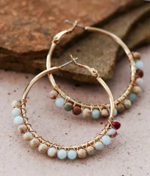 The Nova Boho Sea Sediment Jasper Stone Bead Wrapped Hoops