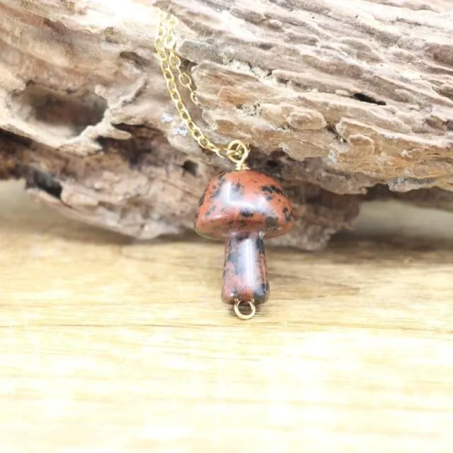 Tiny Mushroom Crystal Chain Necklace