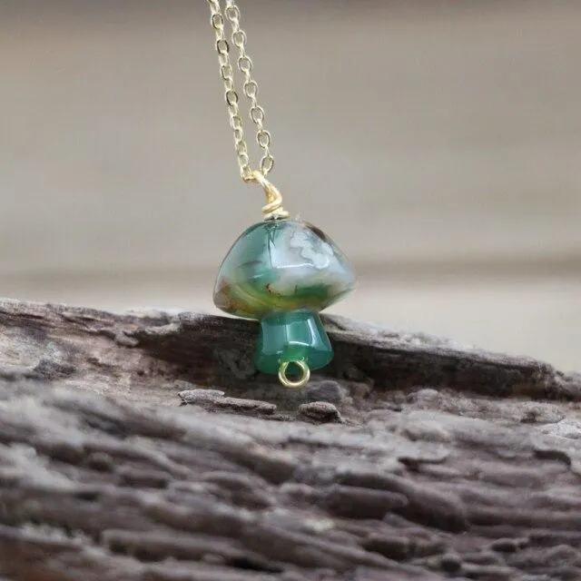 Tiny Mushroom Crystal Chain Necklace