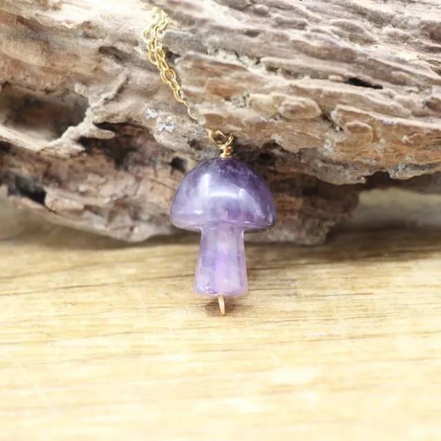 Tiny Mushroom Crystal Chain Necklace