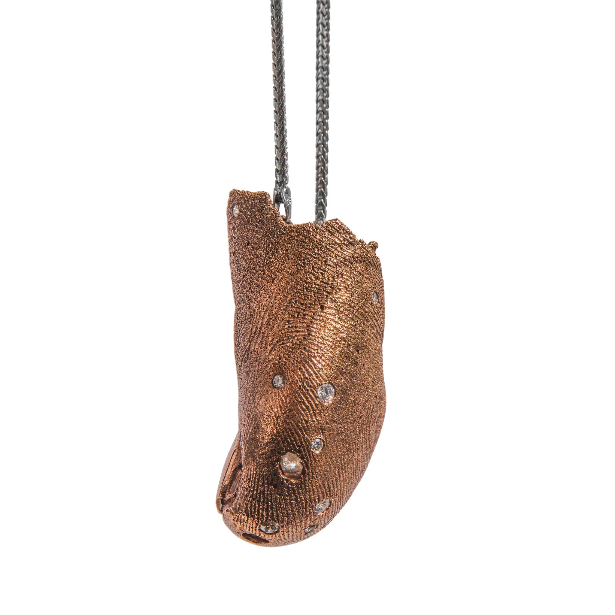 Toe Pendant with Diamonds and Quartz Crystal