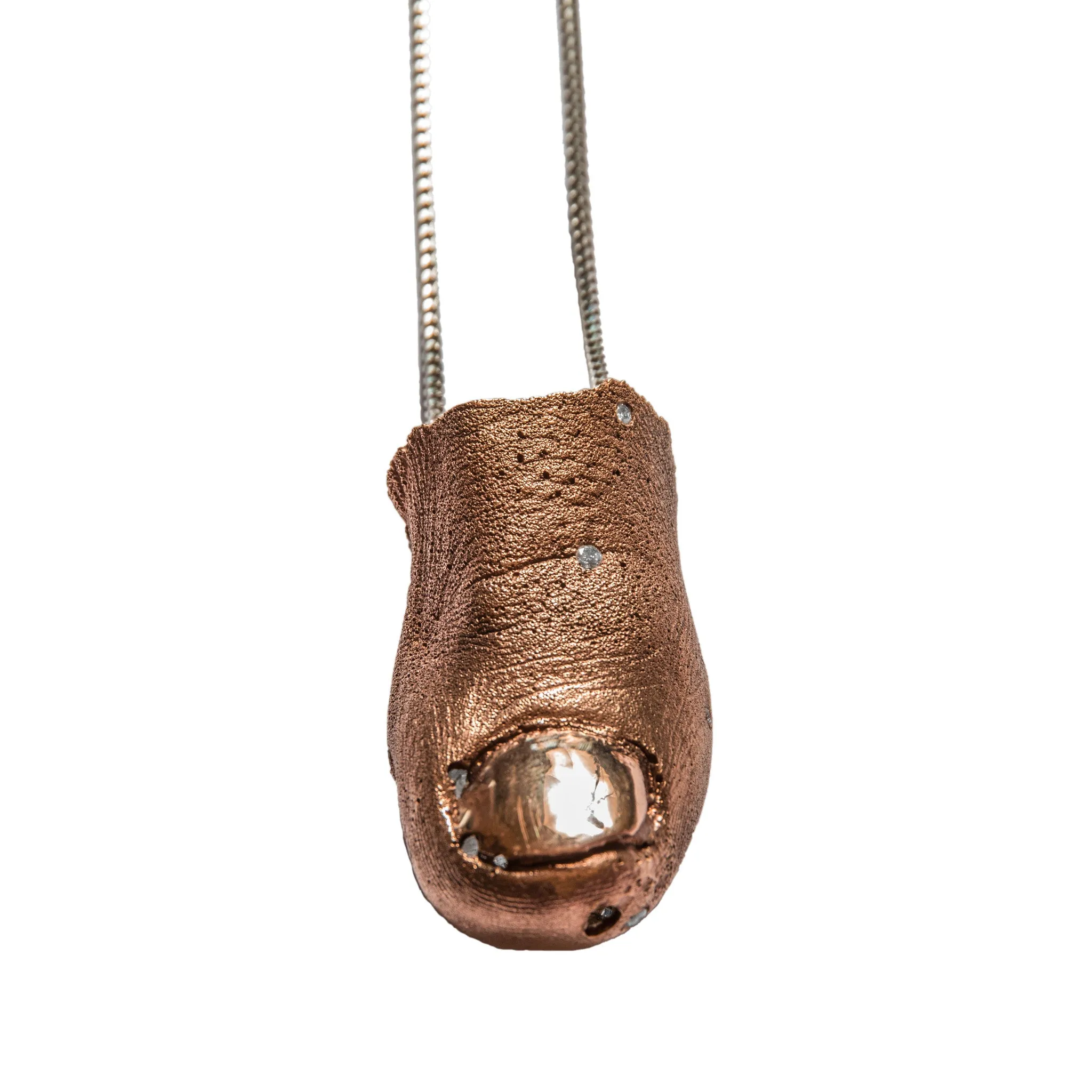 Toe Pendant with Diamonds and Quartz Crystal
