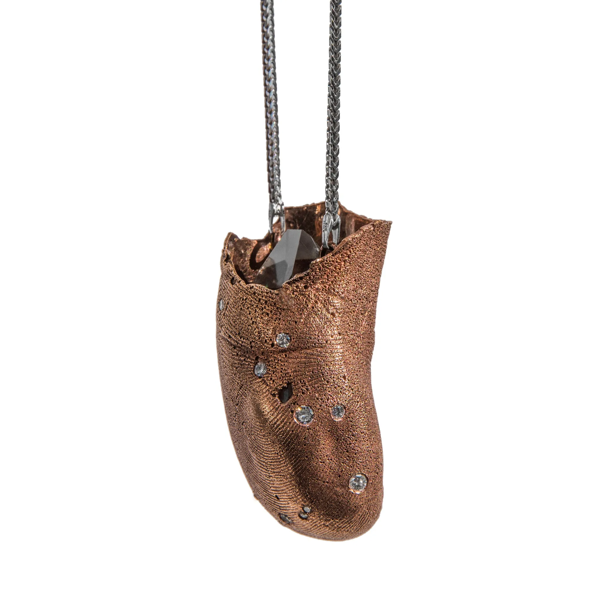 Toe Pendant with Diamonds and Quartz Crystal