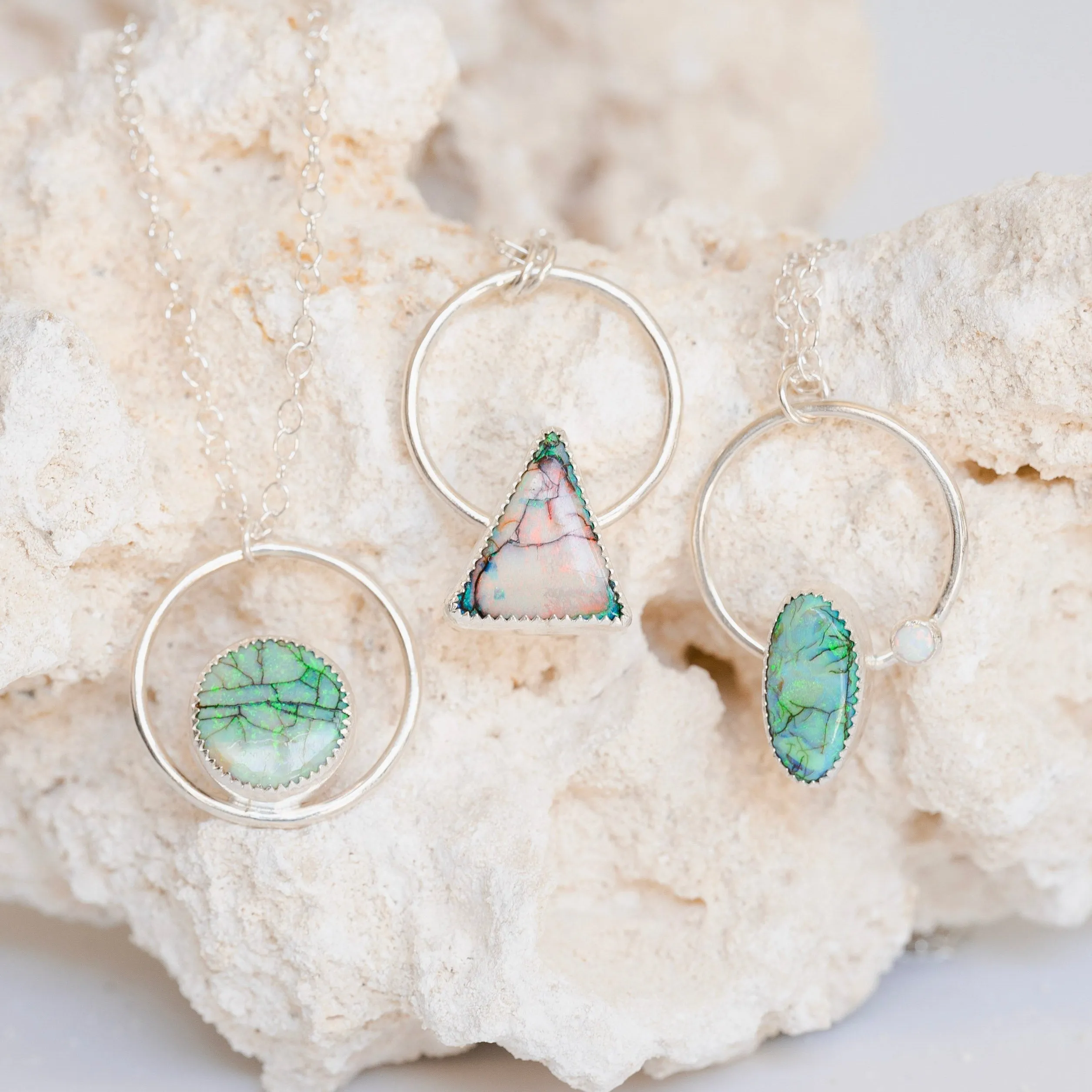 Triangle Opal Necklace in Sterling SIlver