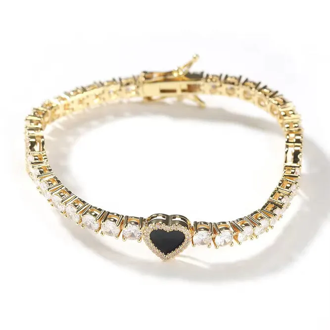 TRIPLE HEART TENNIS BRACELET | BLACK