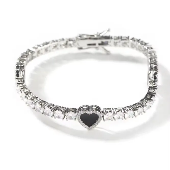 TRIPLE HEART TENNIS BRACELET | BLACK