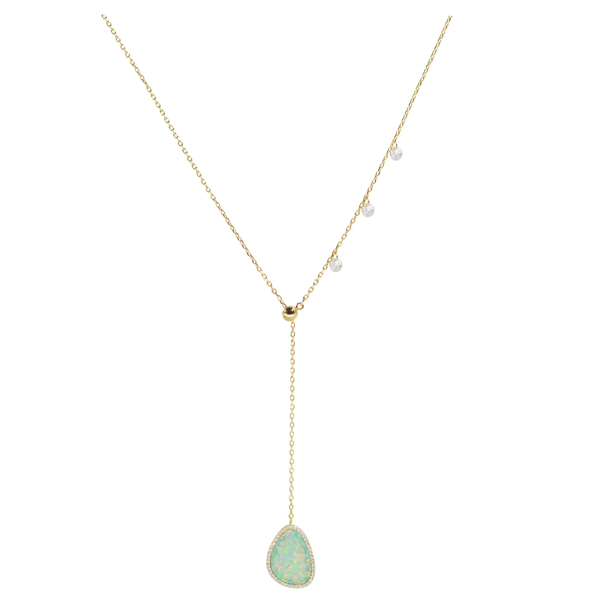 Triple Sparkle Shaker Opal Pebble Lariat Necklace (Available in 3 Colors)