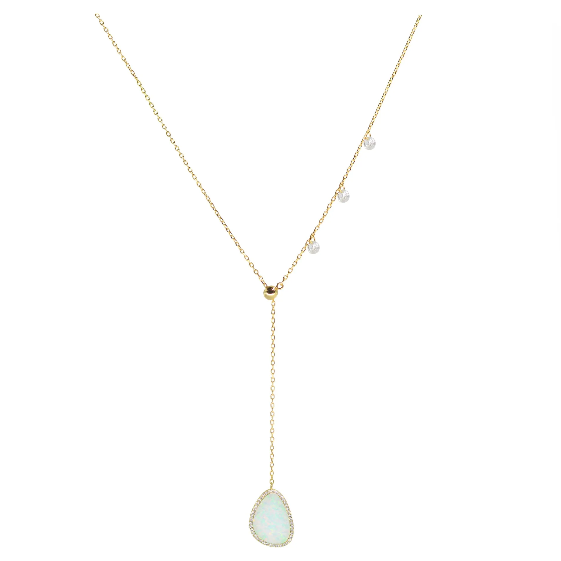 Triple Sparkle Shaker Opal Pebble Lariat Necklace (Available in 3 Colors)