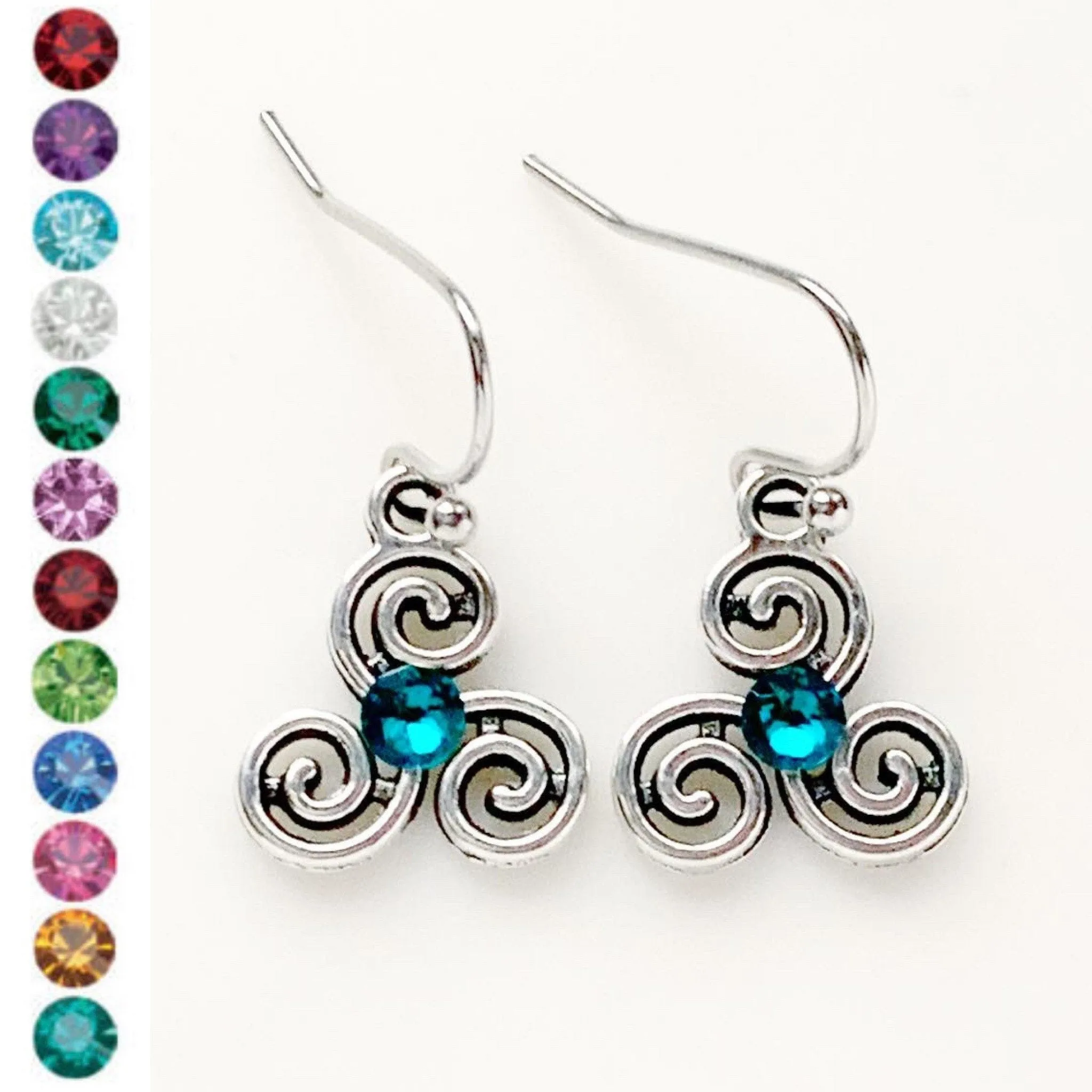 Triskelion Birthstone Earrings
