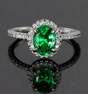 Tsavorite Garnet and Diamond Ring in 14kt Gold