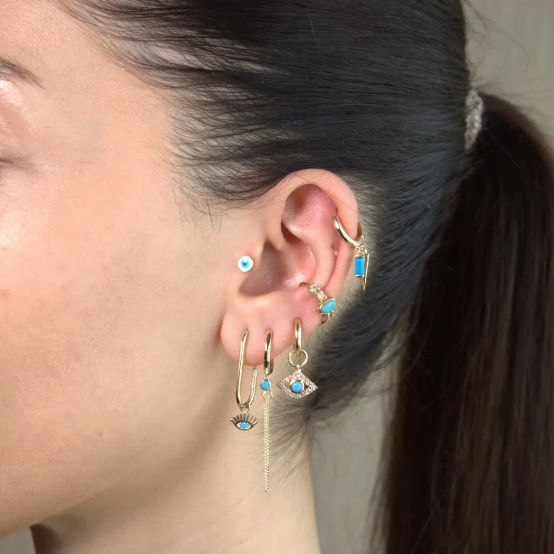 TURQUOISE FRINGE HUGGIE HOOPS