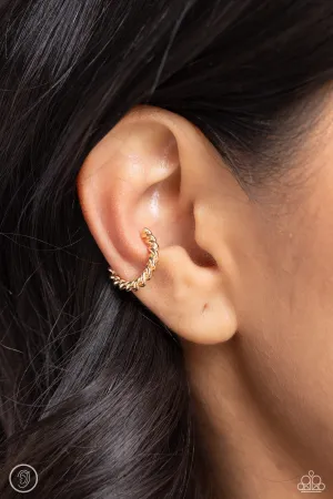 Twisted Travel - Gold - Twisted Bar Paparazzi Ear Cuff Earrings