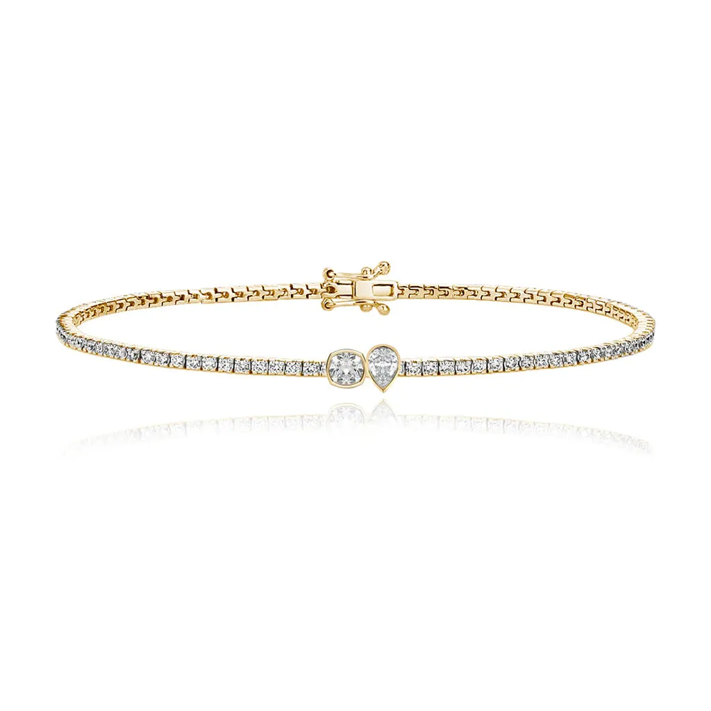 Two-Diamonds Bezel Tennis Bracelet