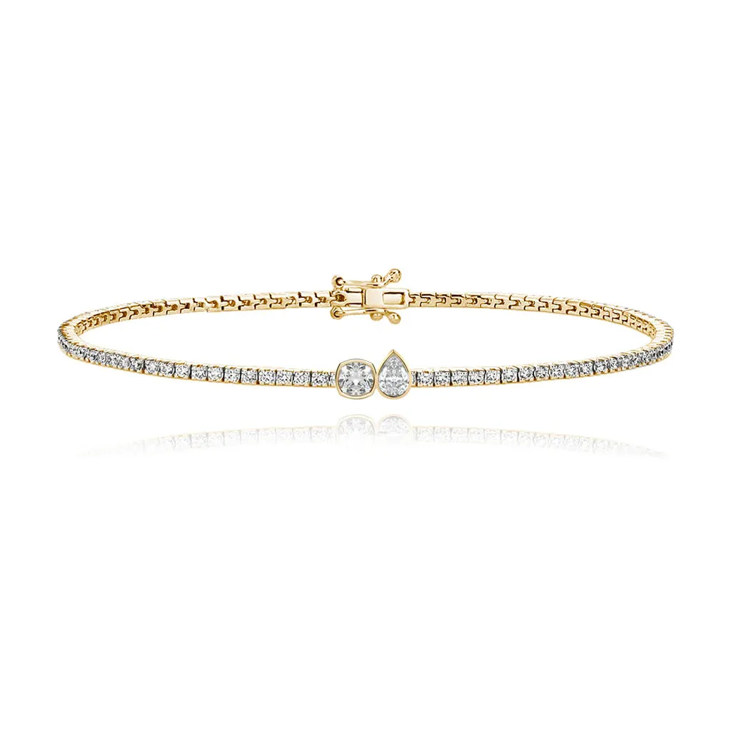 Two-Diamonds Bezel Tennis Bracelet