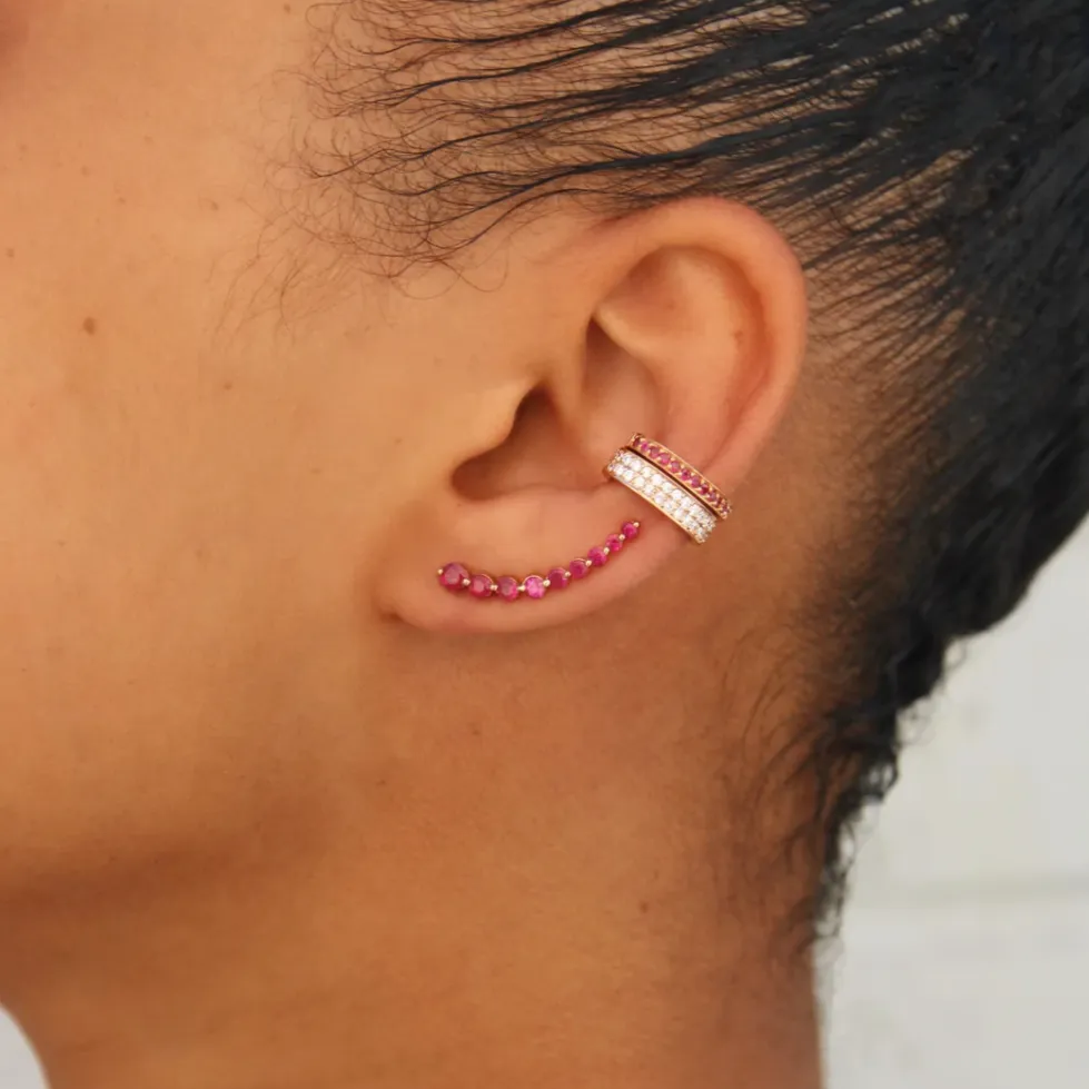 Two Row Diamond Ear Cuff in Rose Gold