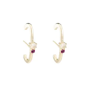 Two Stone Line Ear Cuffs- Moonstone Ruby