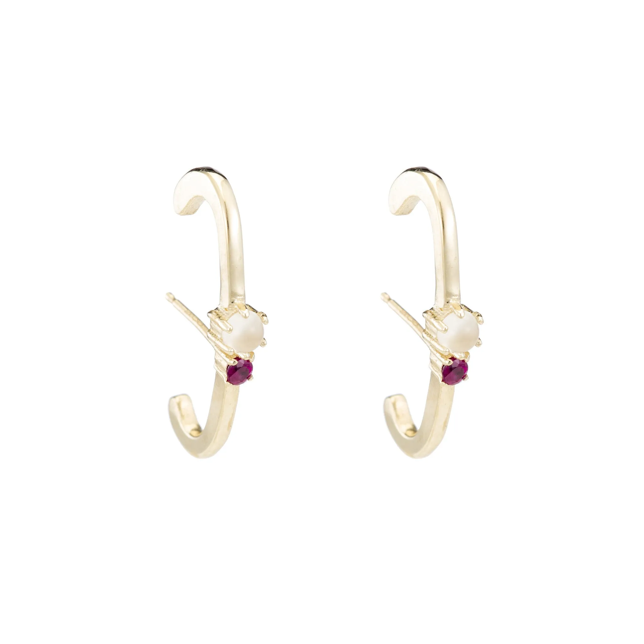 Two Stone Line Ear Cuffs- Moonstone Ruby