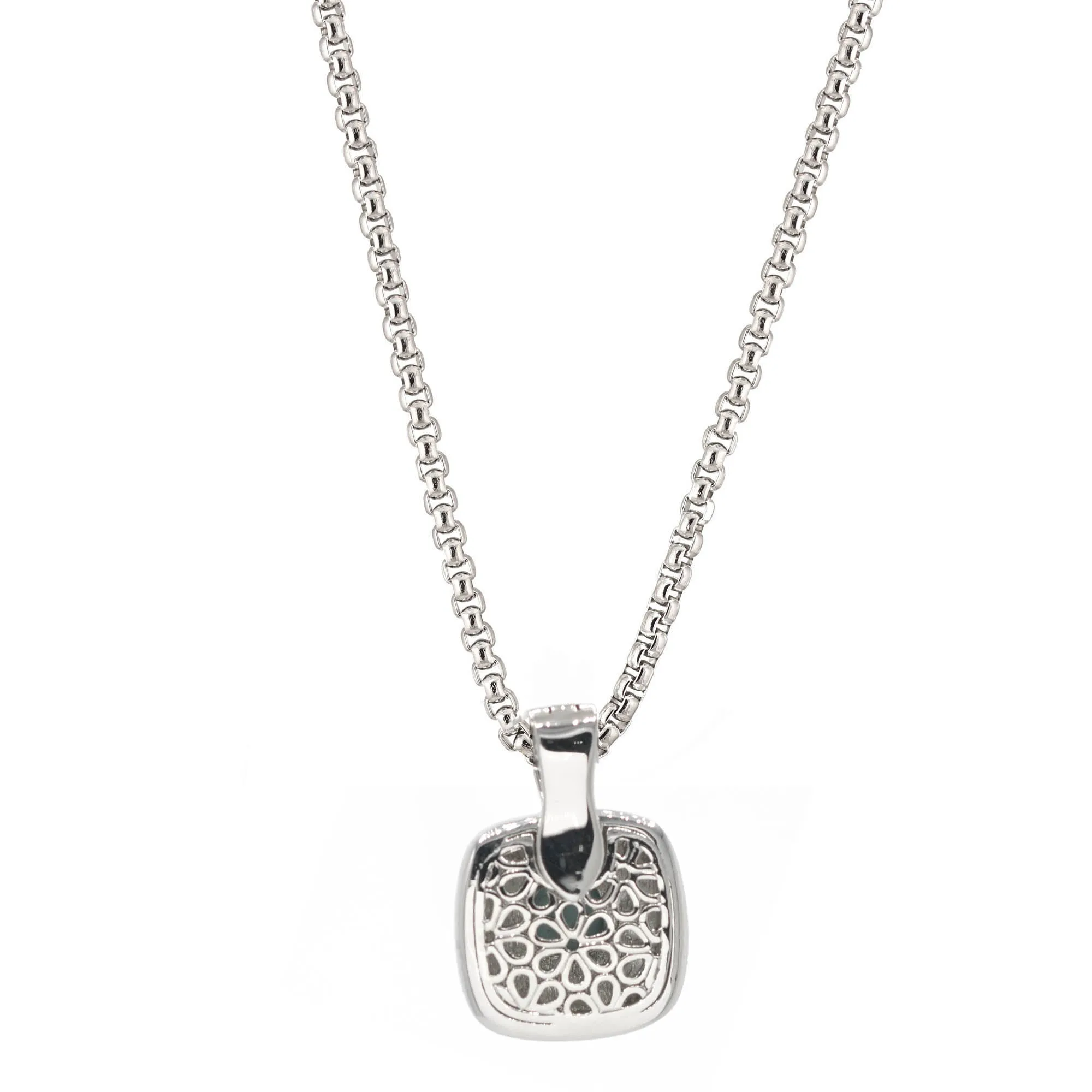 TWO TONE CHAMPAGNE CRYSTAL SQUARE PENDANT BOX CHAIN NECKLACE #73014EH-CHA (FC10)