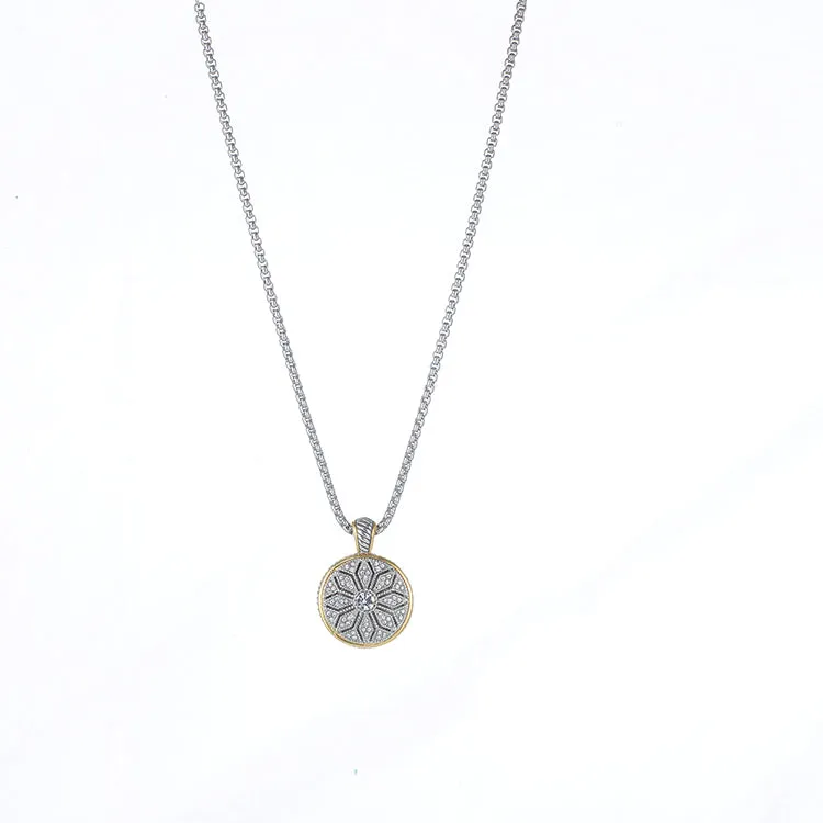 TWO TONE CRYSTAL MARCASITE FINISH  REVERSIBLE PENDANT NECKLACE  # 62988EH(FE16)