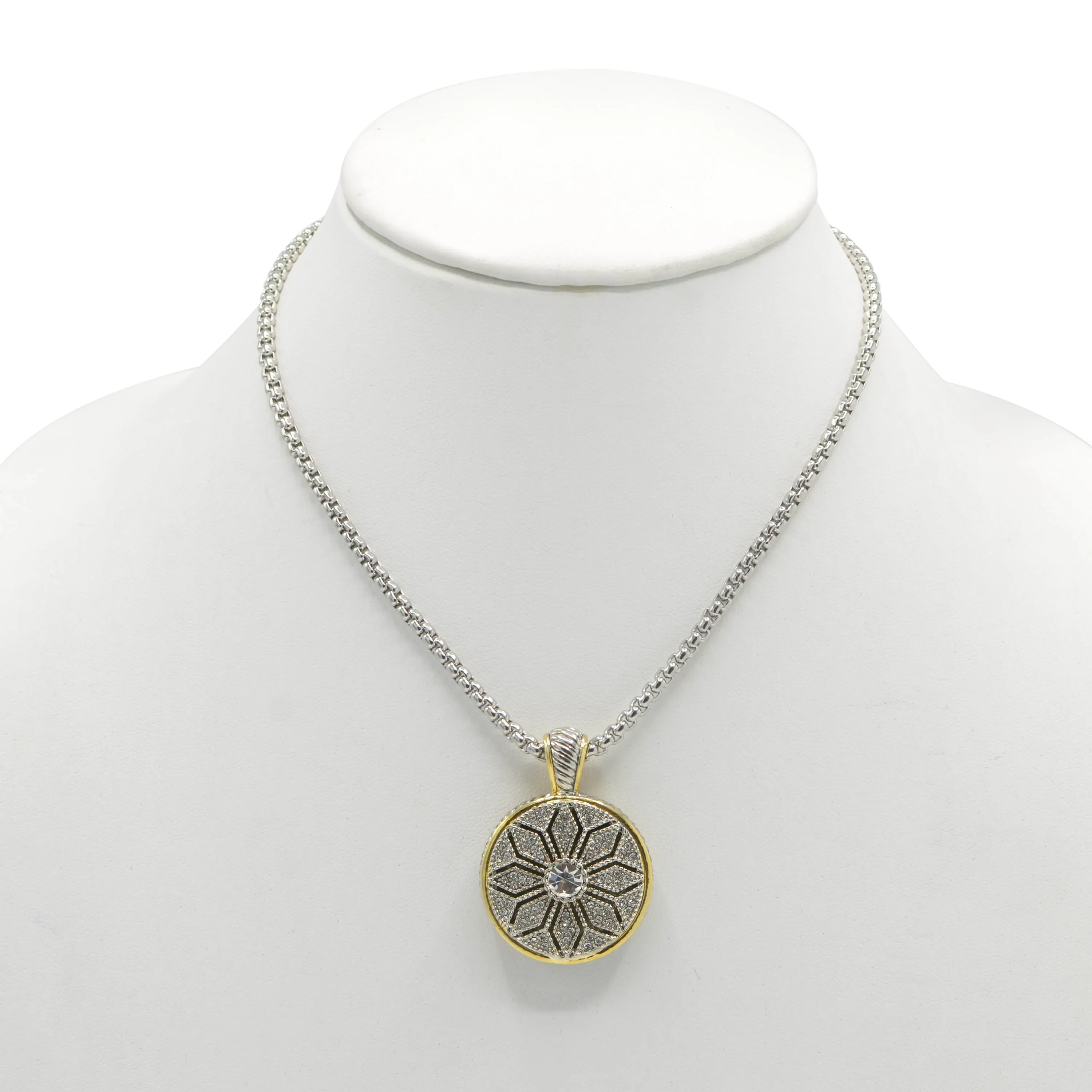 TWO TONE CRYSTAL MARCASITE FINISH  REVERSIBLE PENDANT NECKLACE  # 62988EH(FE16)