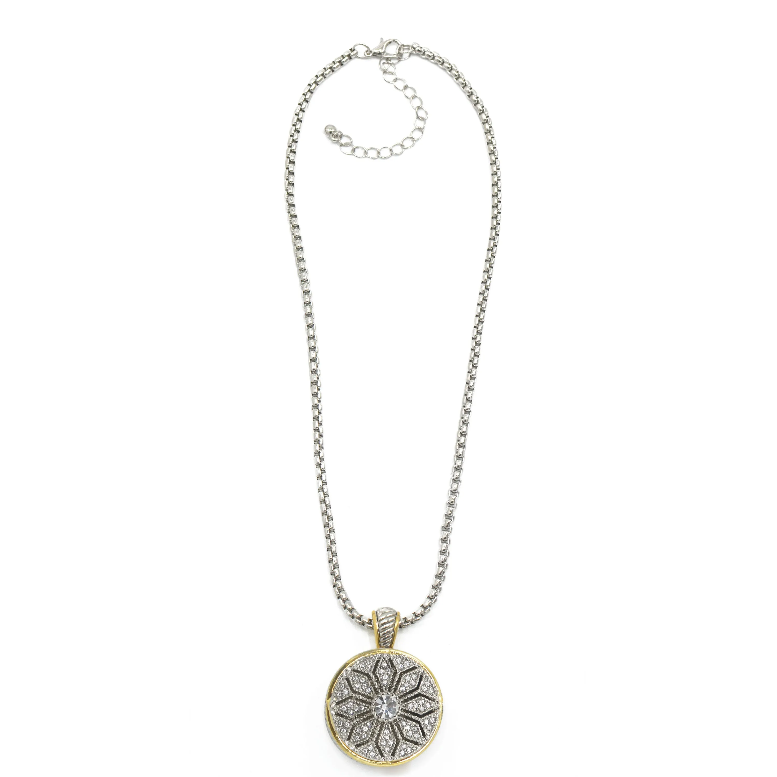 TWO TONE CRYSTAL MARCASITE FINISH  REVERSIBLE PENDANT NECKLACE  # 62988EH(FE16)