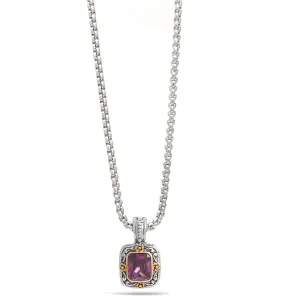 TWO TONE FILIGREE AMETHYST CRYSTAL PENDANT NECKLACE #11772EH-AM (FE17)
