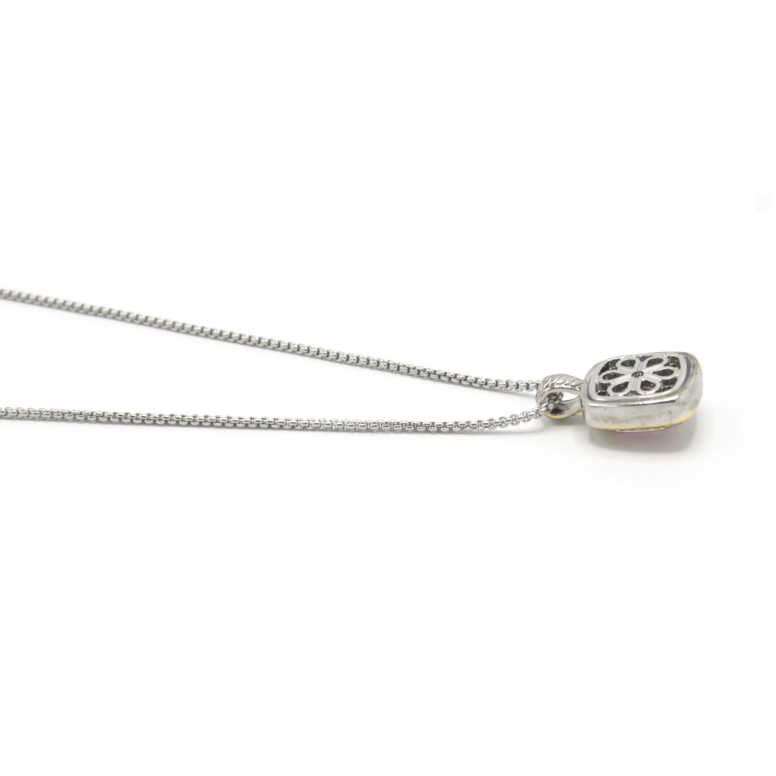 Two-Tone Rose Crystal  Square Pendant Necklace And Earrings Set#JJSET-1959RO(AF22)