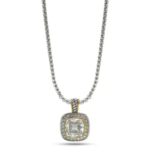 TWO TONE SQUARE CLEAR CRYSTAL AND RHINESTONES ENGRAVED PENDANT BOX CHAIN NECKLACE #93099EH-CLEAR FF12
