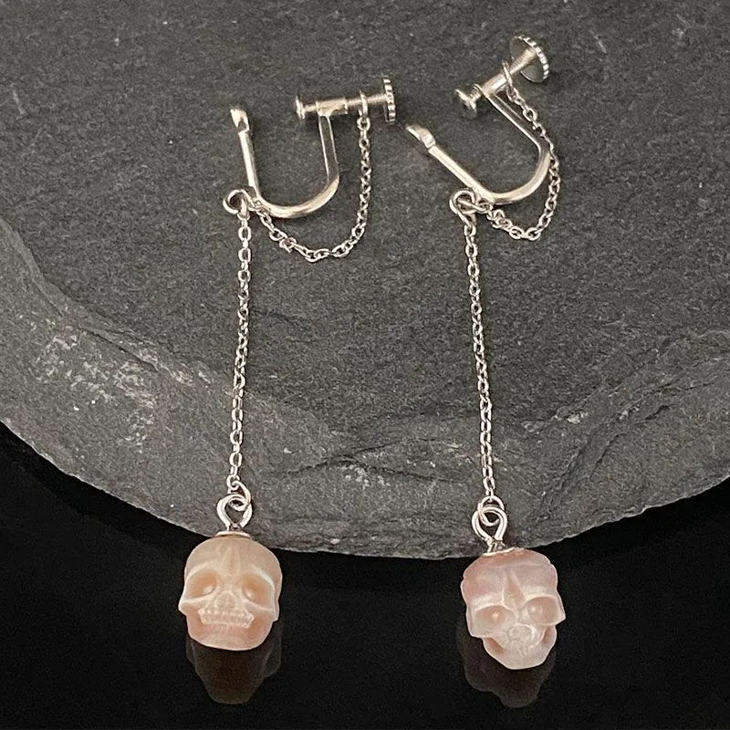 U-shaped Pearl Skull Tassel Ear Cuffs