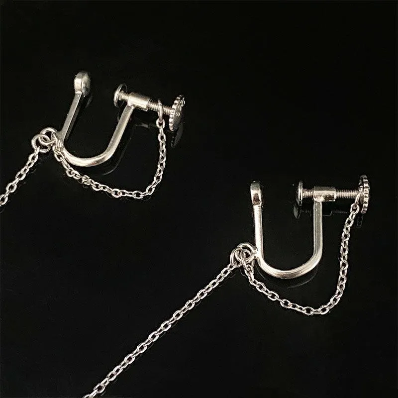 U-shaped Pearl Skull Tassel Ear Cuffs