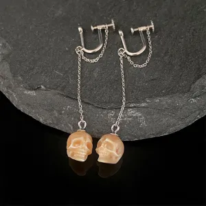 U-shaped Pearl Skull Tassel Ear Cuffs