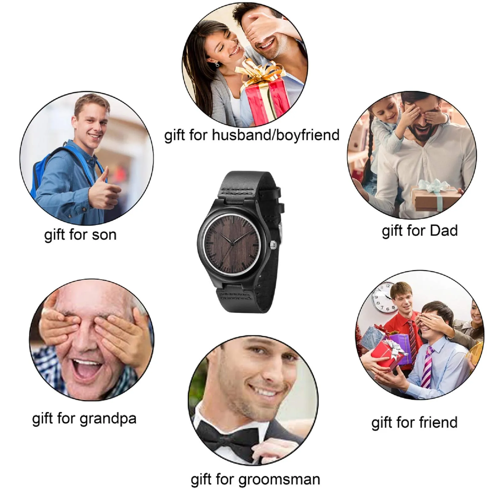 UMIPHIMAT to My Son Engraved Watch Black Leather Strap Handmade Ebony Wooden Natural Custom Wood Watch for Son Birthday Graduation Gifts