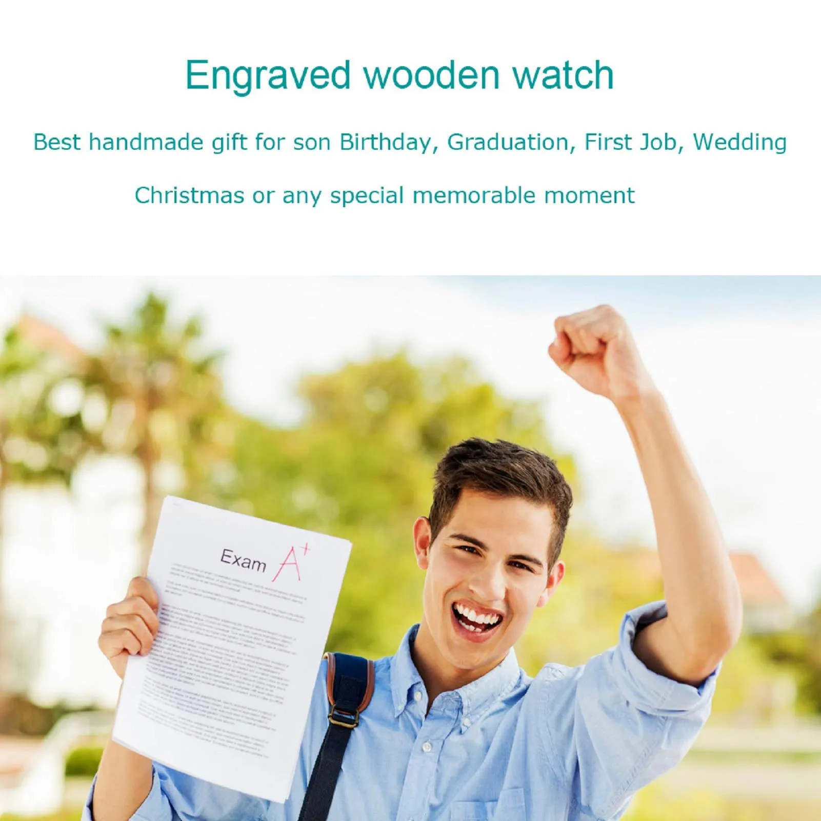 UMIPHIMAT to My Son Engraved Watch Black Leather Strap Handmade Ebony Wooden Natural Custom Wood Watch for Son Birthday Graduation Gifts