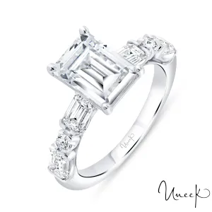 Uneek Straight Emerald Cut Engagement Ring 18K White Gold R618EC-300