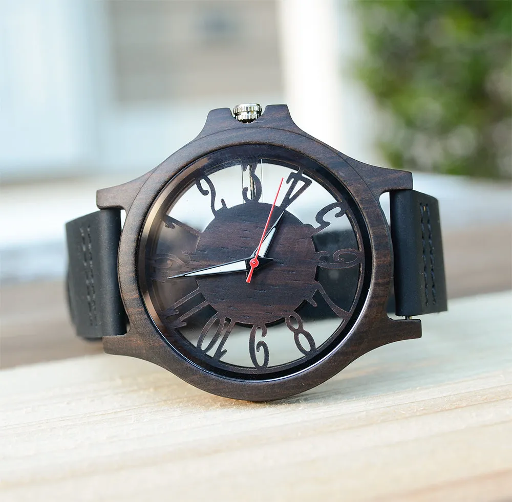 UXD Transparent Hollow Dark Wooden Watches