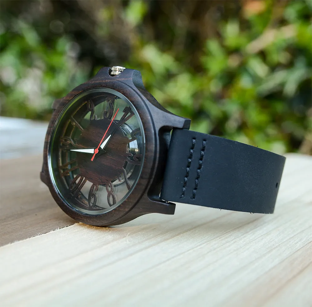 UXD Transparent Hollow Dark Wooden Watches