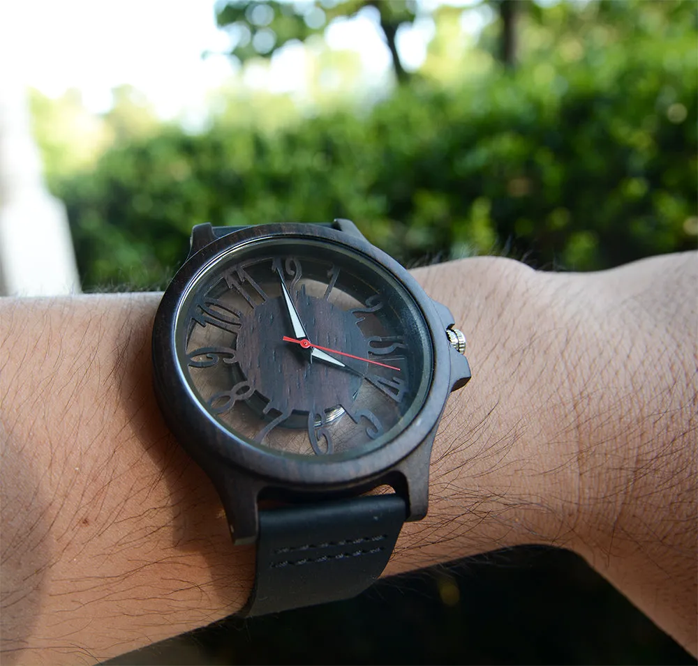 UXD Transparent Hollow Dark Wooden Watches
