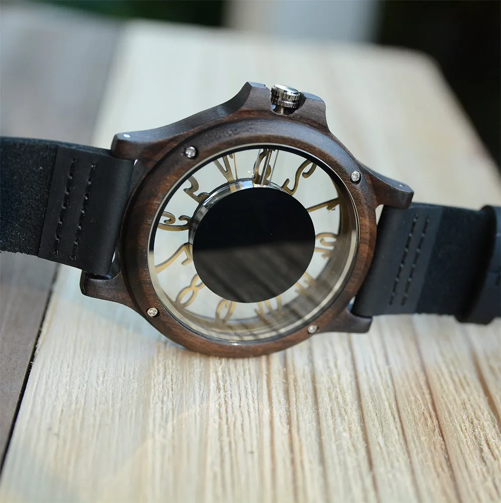 UXD Transparent Hollow Dark Wooden Watches