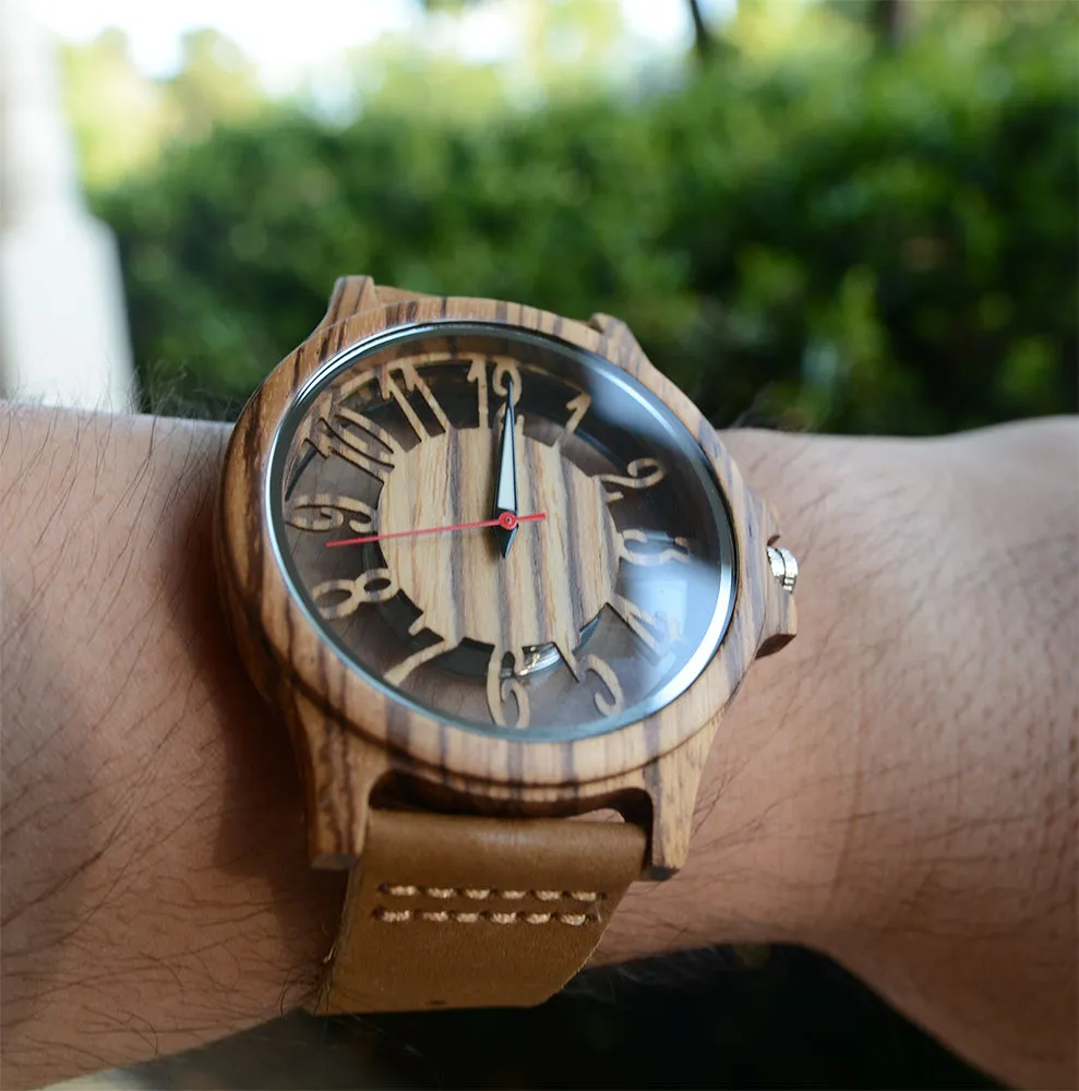 UXD Transparent Hollow Zebra Wooden Watches