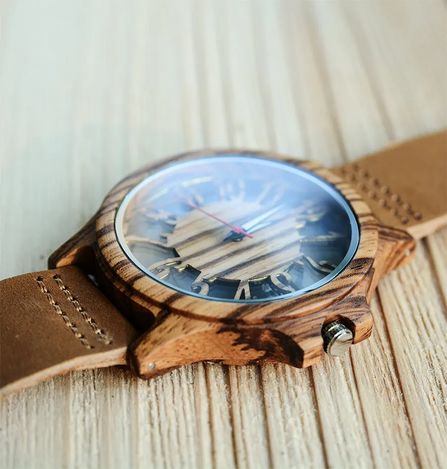 UXD Transparent Hollow Zebra Wooden Watches