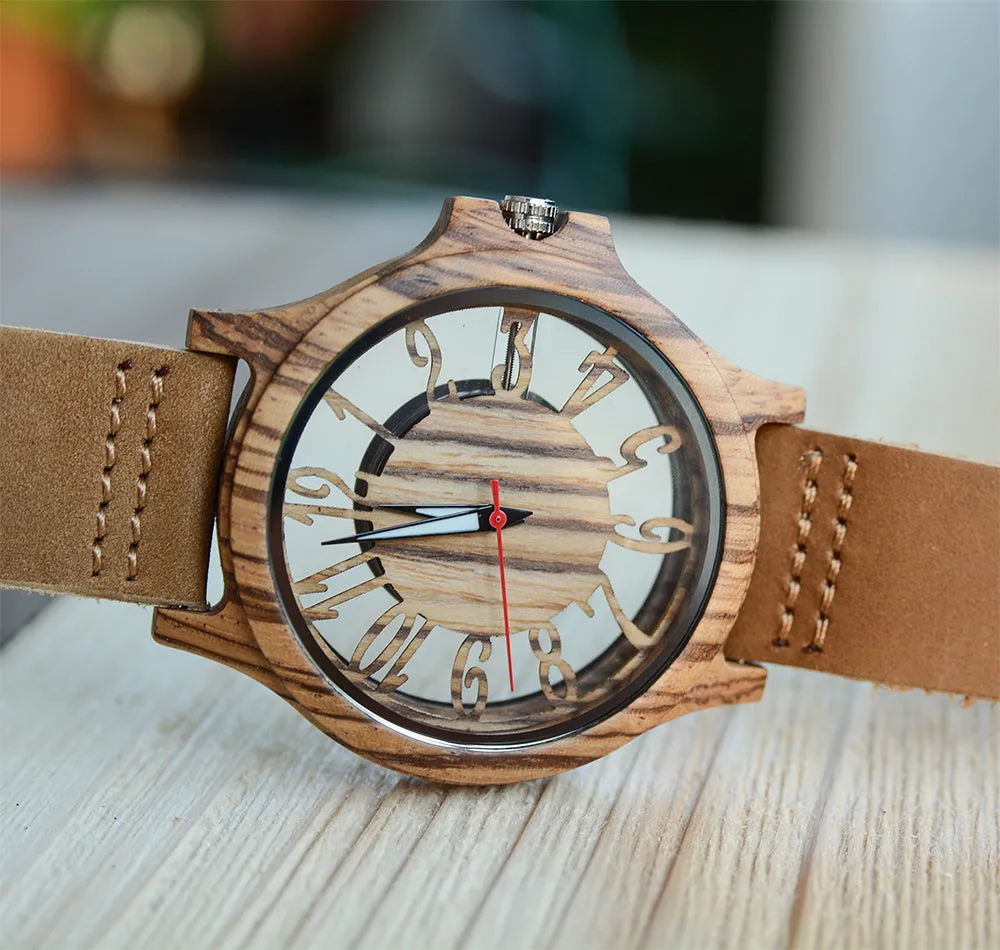 UXD Transparent Hollow Zebra Wooden Watches
