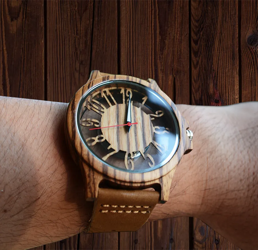 UXD Transparent Hollow Zebra Wooden Watches