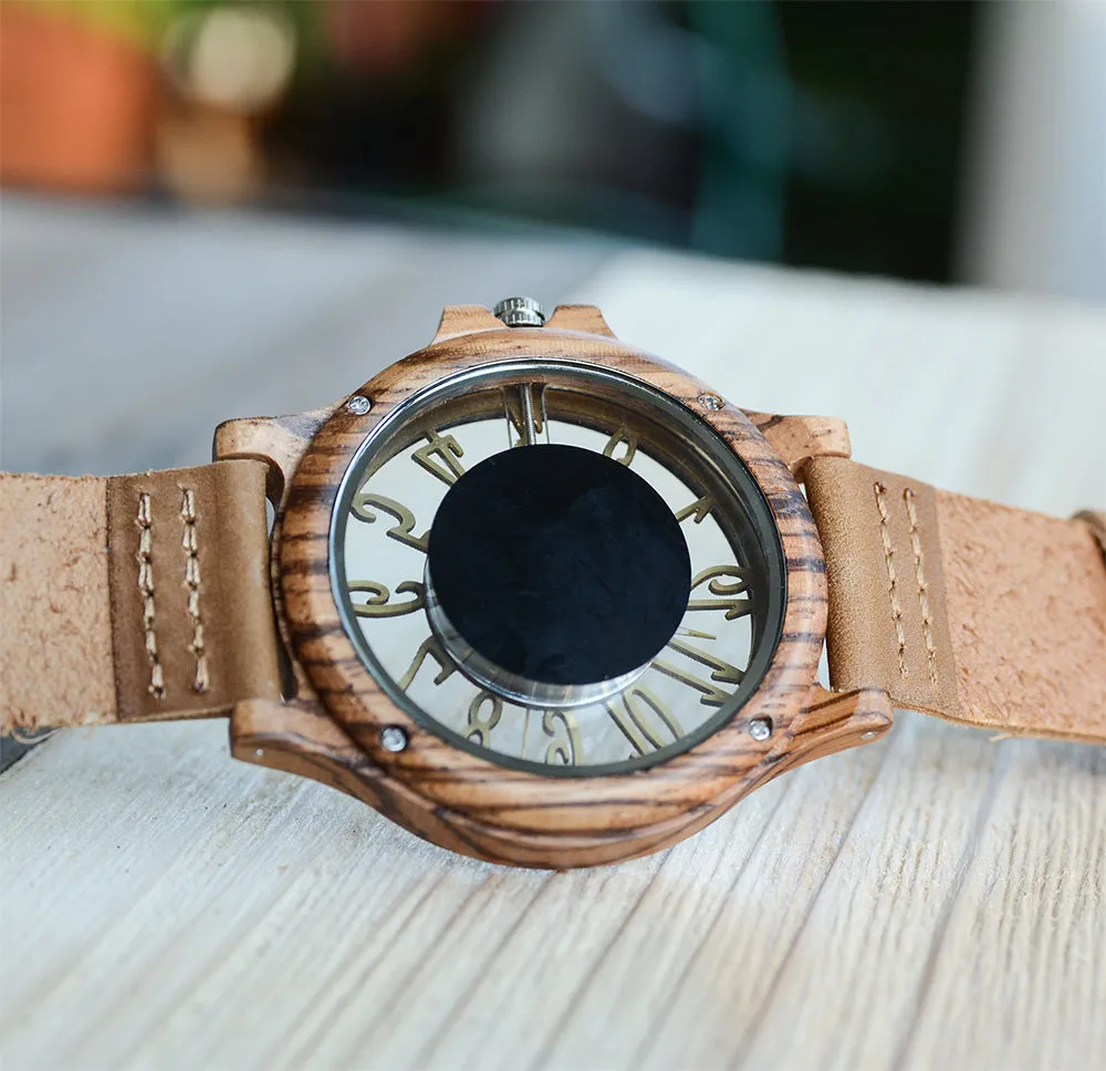 UXD Transparent Hollow Zebra Wooden Watches