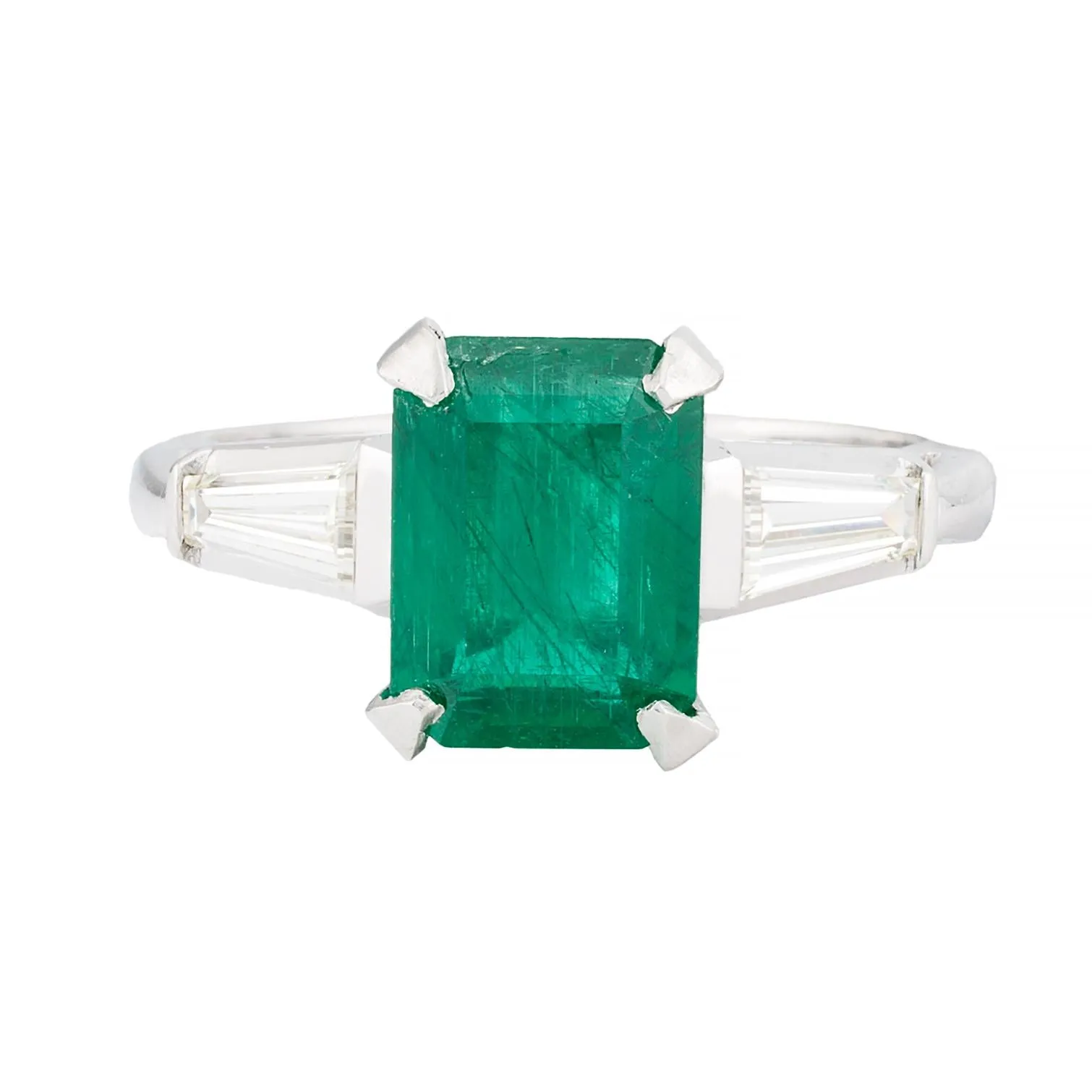 Verdant 2.92ct Emerald & Baguette Cut Diamond Three Stone Ring in Platinum