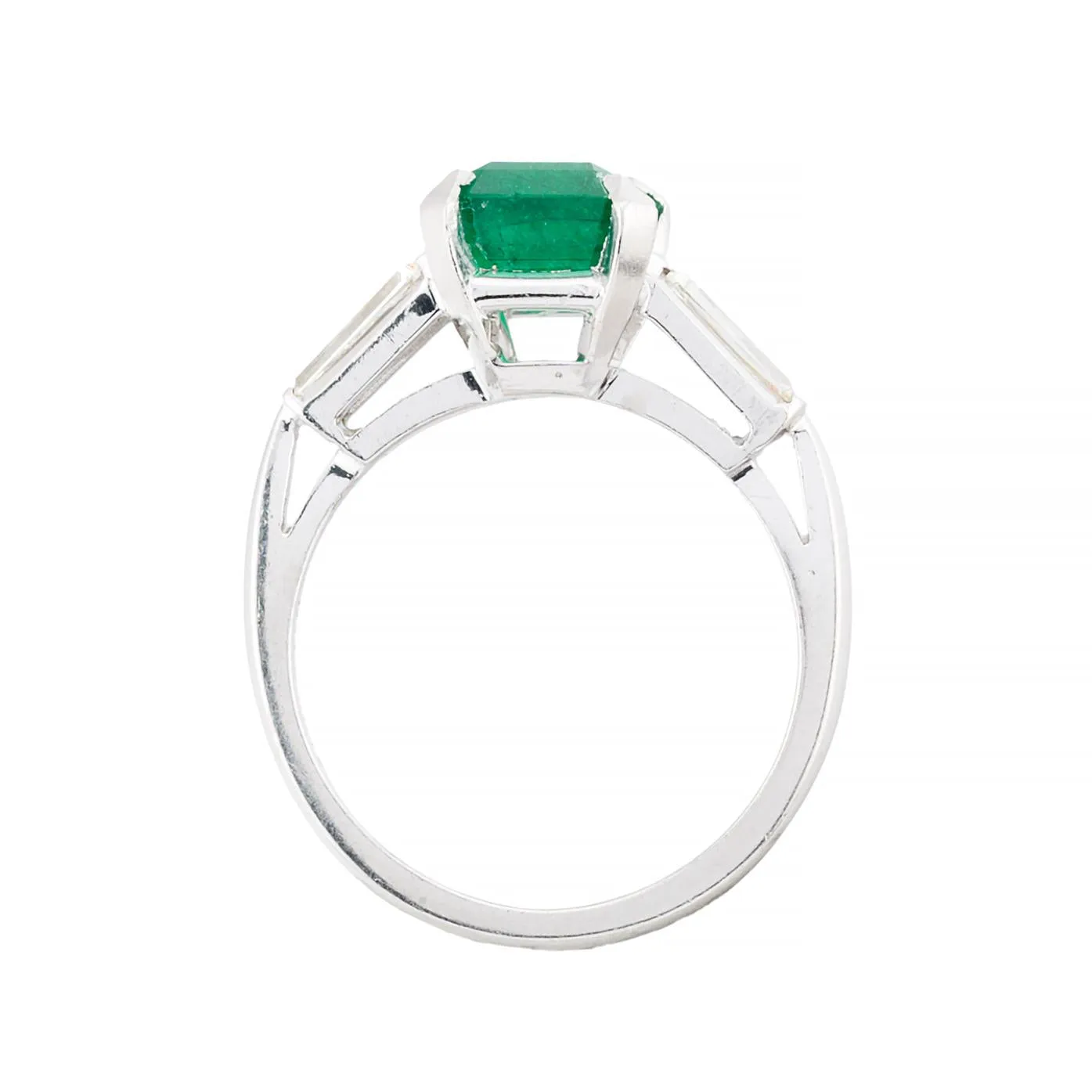 Verdant 2.92ct Emerald & Baguette Cut Diamond Three Stone Ring in Platinum