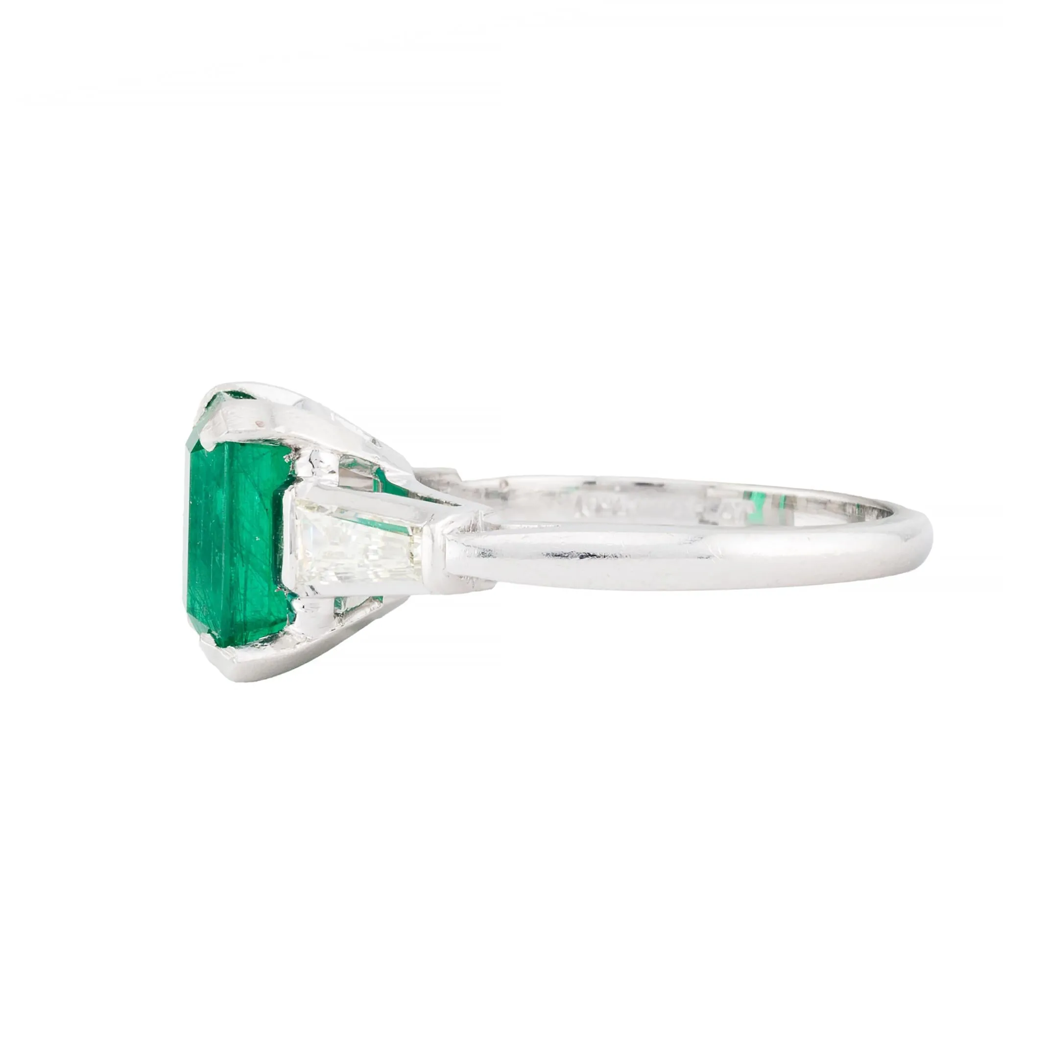 Verdant 2.92ct Emerald & Baguette Cut Diamond Three Stone Ring in Platinum